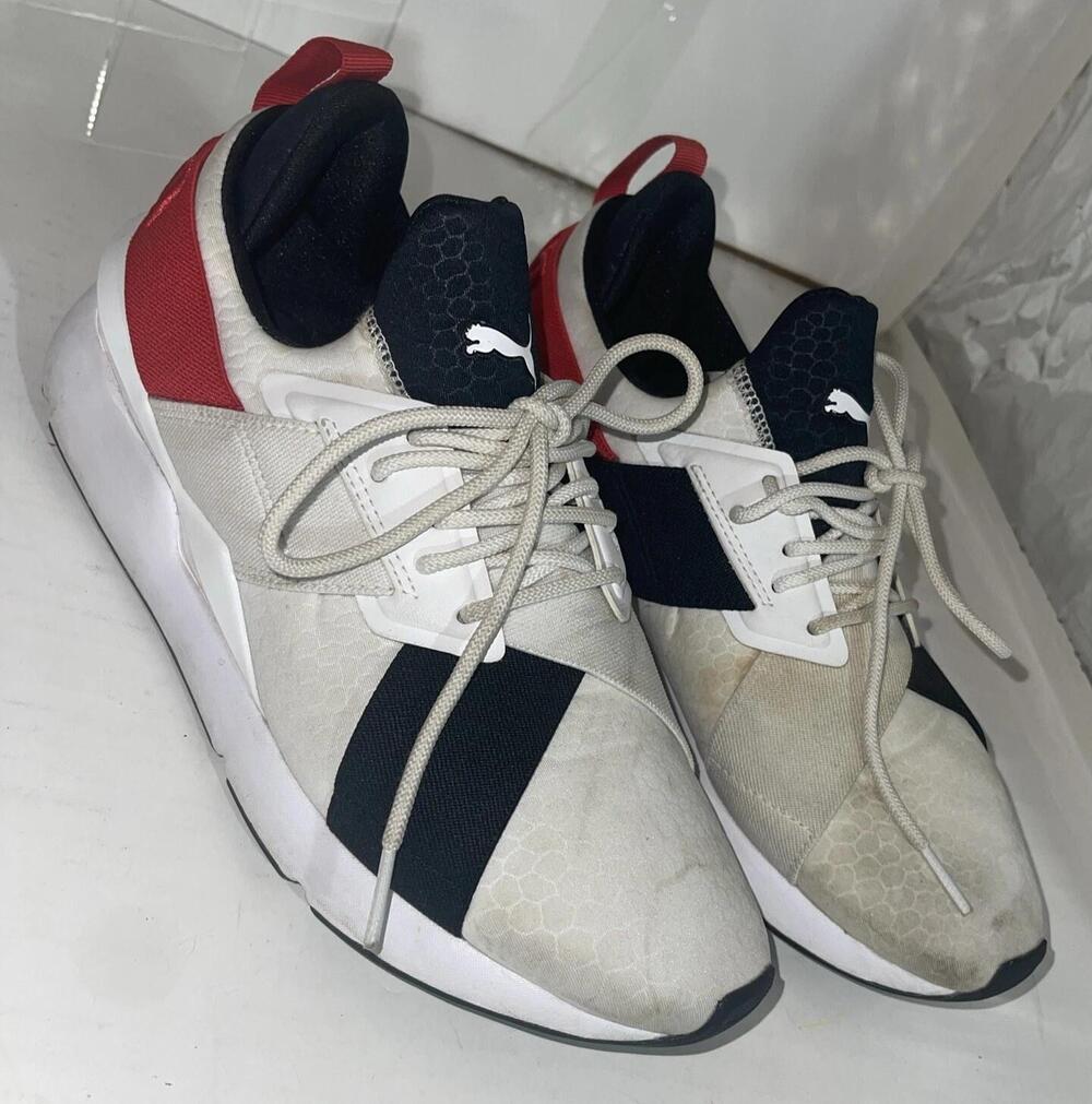 Puma Ignite Shoes Womens Size 8.5 White Red Navy Running Sneakers 370316-01